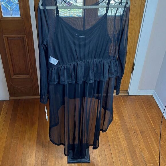 Hannah Black Sheer High Low Ruffle Top Size Large Nwt - Picture 6 of 6